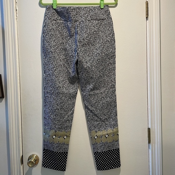 EKollins  Black White Gold Polka Dot Flat Front Trousers - Picture 5 of 10